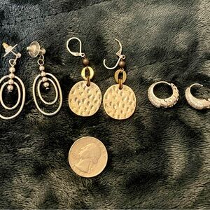 3pair silver-tone, hammered silver & simulated pave Huggies